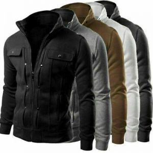 Mens Military Cargo Coat Zip Up Jacket Winter Casual Bomber Plain Outwear Tops